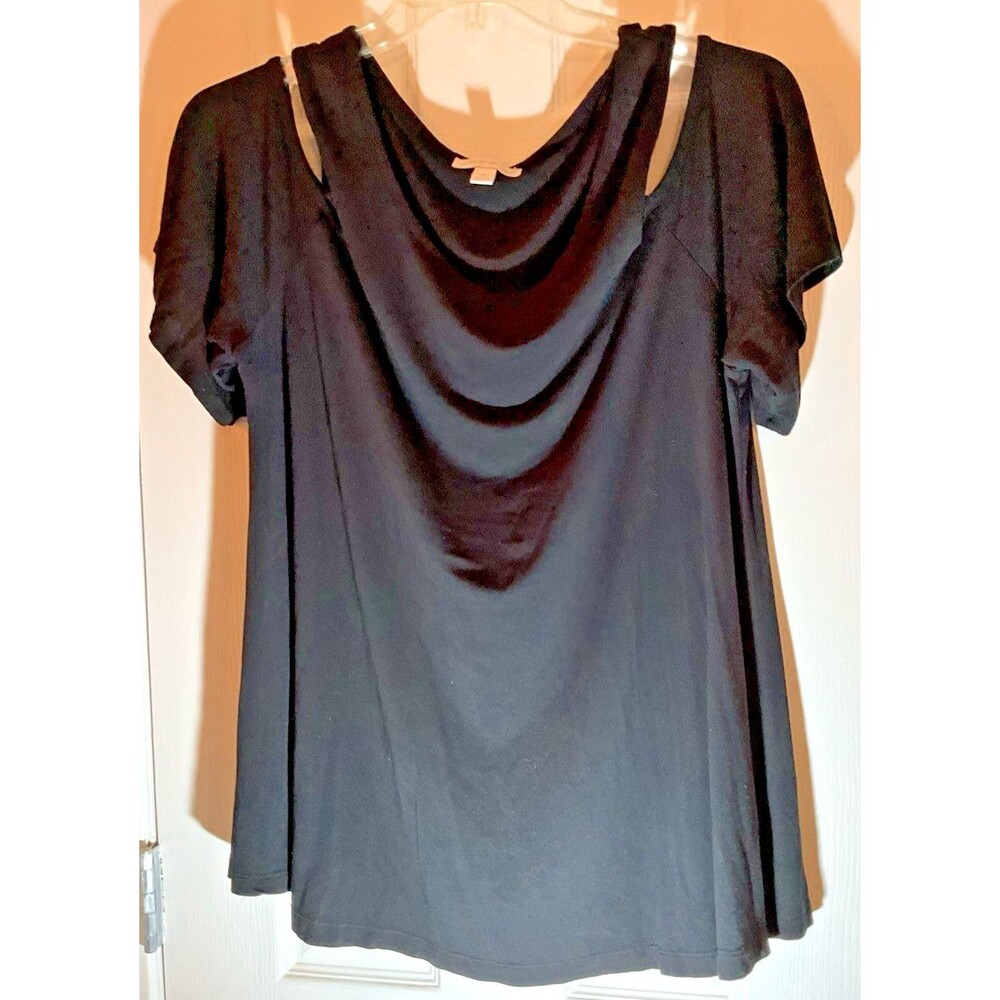 Westport 1962 Cold Shoulder Top Size 1X Black Stretch Short Sleeve Soft Basic
